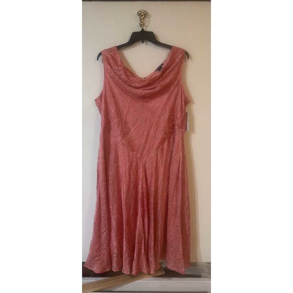 Roamans Coral Pink Floral Burnout Cowl Neck Midi Dress Plus Size 22W New